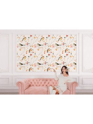 the mr east Açağ Dallarındaki Sevimli Kuşlar Desenli Duvar KAĞIDI-5760
