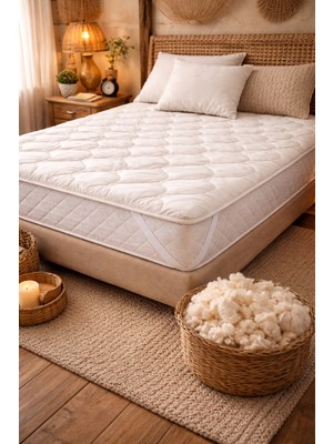 Elyaf Sepeti Dört Köşe Lastikli Yün Dolgulu Uyku Pedi 140 x 200 cm Yumuşak Hava Özellikli