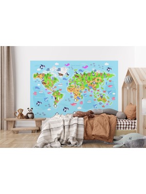 the mr east Dünya Haritası Çocuk ve Bebek Odası Hayvanlar Alemi Duvar KAĞIDI-3783