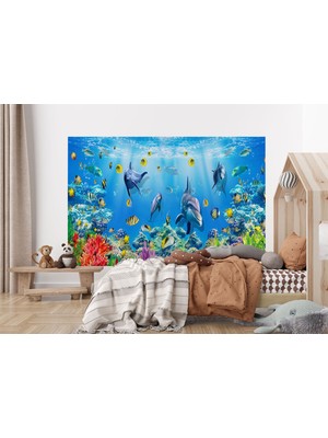 the mr east Deniz Altında Sevimli Yunus Balıkları Duvar KAĞIDI-5614