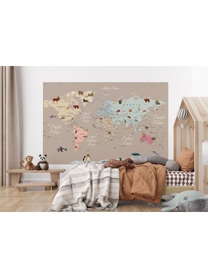 the mr east Dünya Haritası Çocuk ve Bebek Odası Hayvanlar Alemi Duvar KAĞIDI-3817