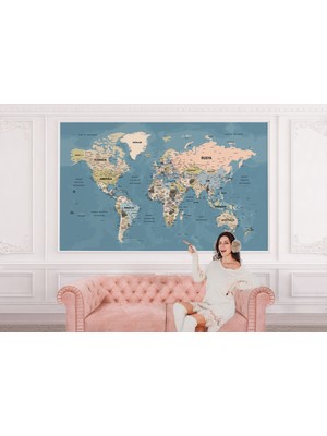 the mr east Ürkçe Dünya Haritası Ayrıntılı Eğitici-Öğretici Okyanuslu Dekoratif Duvar KAĞIDI-2522