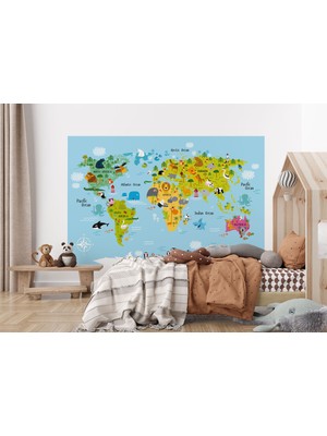 the mr east Çocuk ve Bebek Odası Poster Duvar Kağıdı Hayvanlar Alemi Eğitici Dünya HARITASI-1007
