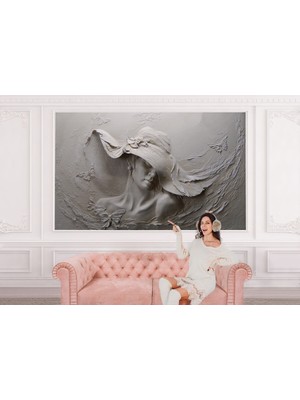 the mr east Kabartma Görünümlü Şapkalı Kadın Duvar KAĞIDI-3424