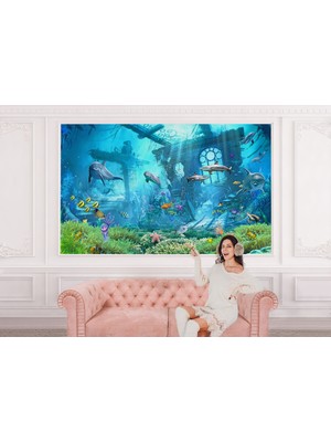 the mr east Su Altı Manzarası Yağlıboya Görünüm Dekoratif Duvar KAĞIDI-3667