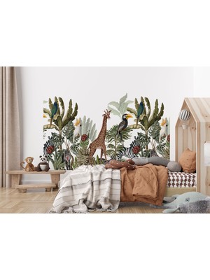 the mr east Tropikal Orman Bitkileri ve Hayvanları Çocuk Odası Duvar KAĞIDI-5610