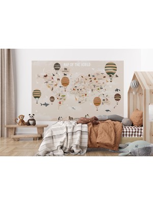 the mr east Dünya Haritası Çocuk ve Bebek Odası Hayvanlar Alemi Duvar KAĞIDI-3792