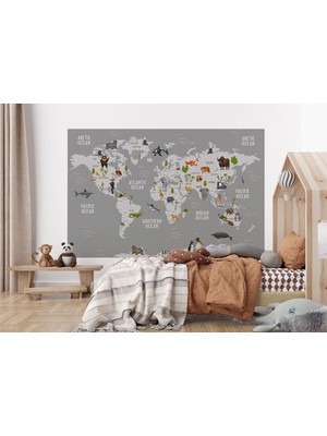 the mr east Dünya Haritası Çocuk ve Bebek Odası Hayvanlar Alemi Duvar KAĞIDI-3794