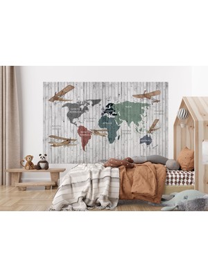 the mr east Dünya Haritası Çocuk ve Bebek Odası Hayvanlar Alemi Duvar KAĞIDI-3804
