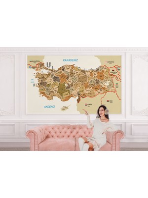 the mr east Türkiye Haritası Il ve Ilçeli Ayrıntılı Eğitici Komşulu Duvar KAĞIDI-3020