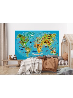 the mr east Dünya Haritası Çocuk ve Bebek Odası Hayvanlar Alemi Duvar KAĞIDI-3788