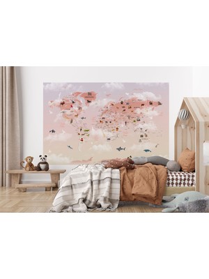 the mr east Dünya Haritası Çocuk ve Bebek Odası Hayvanlar Alemi Duvar KAĞIDI-3799