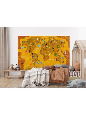 the mr east Dünya Haritası Çocuk ve Bebek Odası Hayvanlar Alemi Duvar KAĞIDI-3781