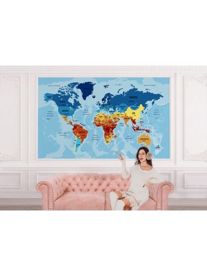 the mr east Türkçe Dünya Haritası Ülke Başkentli ve Okyanuslu Dekoratif Duvar KAĞIDI-2194