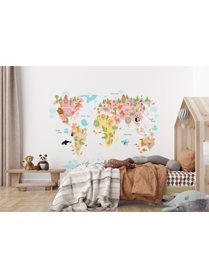 the mr east Eğitici Dünya Haritası Dünya Atlası Çocuk ve Bebek Kız Çocuğu Odası Duvar KAĞIDI-3777