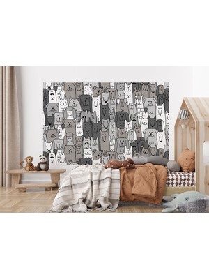 the mr east Siyah Beyaz Sevimli Köpekler Desenli Öğretici Çocuk Odası Duvar KAĞIDI-5746