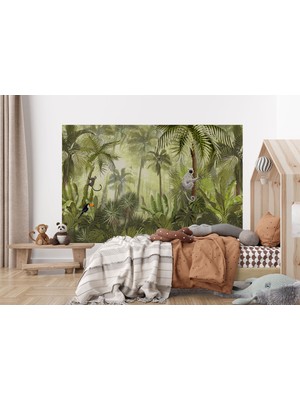 the mr east Tropikal Orman Bitkileri ve Hayvanları Çocuk Odası Duvar KAĞIDI-5639