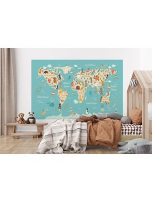 the mr east Çocuk ve Bebek Odası Poster Duvar Kağıdı Hayvanlar Alemi Eğitici Dünya HARITASI-1013