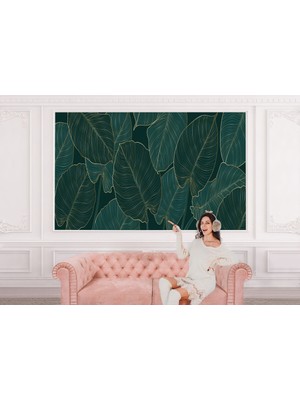 the mr east Büyük Tropikal Yeşil Yapraklar Desenli Duvar KAĞIDI-5618