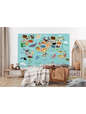 the mr east Eğitici Dünya Haritası Dünya Atlası Çocuk ve Bebek Odası Duvar KAĞIDI-3775