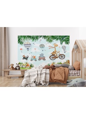 the mr east Uçan Hayvanlar ve Uçan Balonlar Bebek ve Çocuk Odası Duvar KAĞIDI-5629
