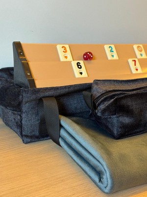 Mady Aksesuar Okey Takım Çantası Antrasit Çanta, Aqua Oyun Masası Örtüsü, Plastik Okey Takımı Seti