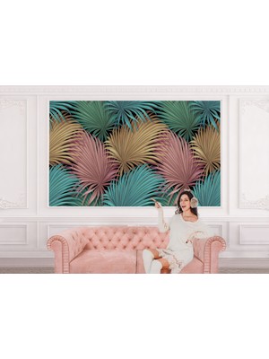 the mr east Tropikal Renkli Yaprak Desenli Duvar KAĞIDI-5636