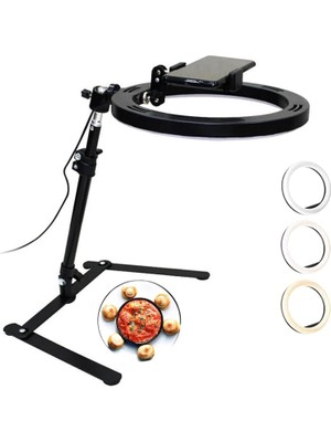 Airstorr 26CM Kısılabilir LED Halka Işık Telefonu Tutucu Fotoğrafçılık Vlog Makyaj Masaüstü Tripod