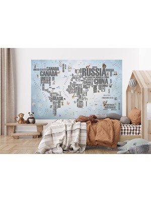 the mr east Dünya Haritası Çocuk ve Bebek Odası Hayvanlar Alemi Duvar KAĞIDI-3823