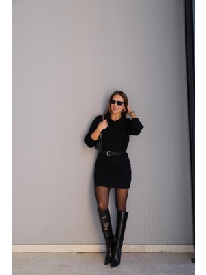 Purple By Banu Siyah Polo Yaka Basic Elbise