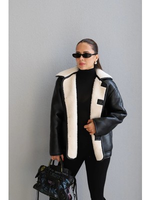 Purple By Banu Siyah Çift Taraflı Peluş Deri Mont