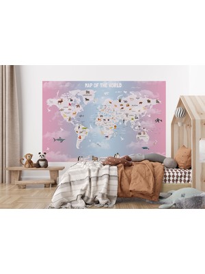 the mr east Dünya Haritası Çocuk ve Bebek Odası Hayvanlar Alemi Duvar KAĞIDI-3801