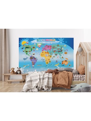 the mr east Dünya Haritası Çocuk ve Bebek Odası Hayvanlar Alemi Duvar KAĞIDI-3779