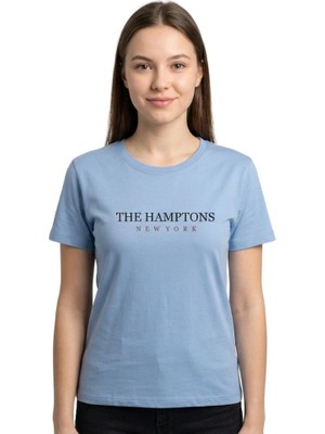 Hamptons Baskı Enfield&co Kadın T-Shirt The Bebe Mavi