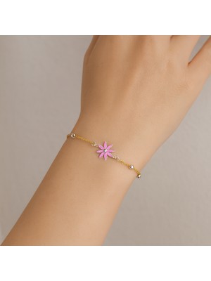 MiraveLux 925 Ayar Pembe Çiçek Gümüş Kadın Bileklik