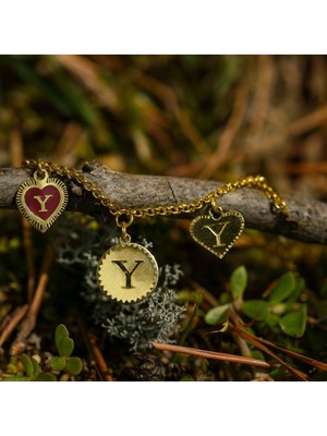 MiraveLux  925 Ayar Gümüş Zincirli Kişiye Özel Harf Mineli Motifli Kadın Bileklik