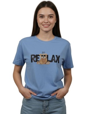 Ayıcık  Baskı Enfield&co Kadın T-Shirt Relax Bebe Mavi