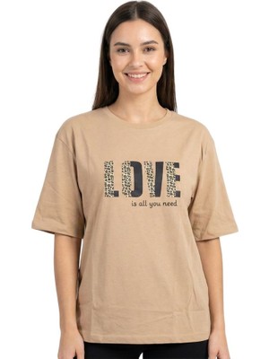 Leopar Baskı Enfield&co Kadın T-Shirt Love Camel
