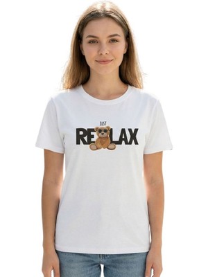 Ayıcık  Baskı Enfield&co Kadın T-Shirt Relax Ekru