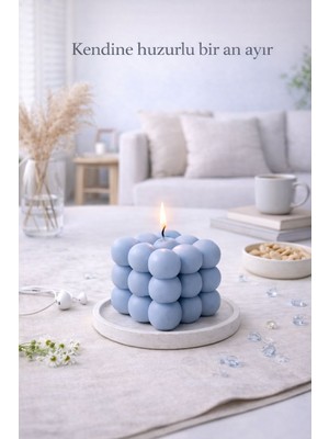 Flow Home Dekoratif Lüks Soya Mum, El Yapımı Doğal Mum, Uzun Yanma Süreli Şık Ev Hediyesi, Ev Süsü Mavi 140 G