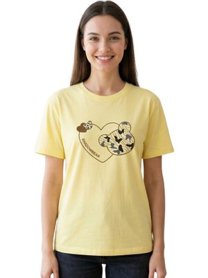 Baskı Enfield&co Kadın T-Shirt Kalp-Tavşan Sarı