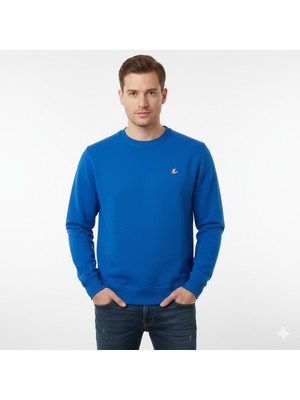 Club Erkek Sweatshirt Uzun Kol Saks Mavi Sıfır Yaka