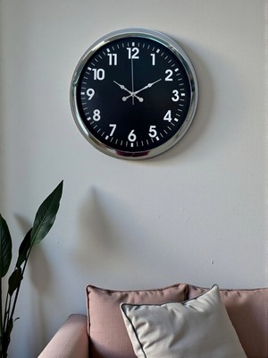 MiraLive Zentime Modern 40 cm Metal Krom Standart Duvar Saati