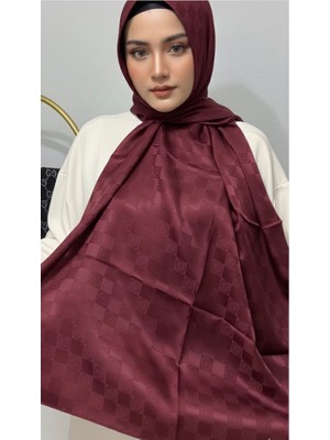 Sevimia Scarf V Desen Jakar Şal Bordo
