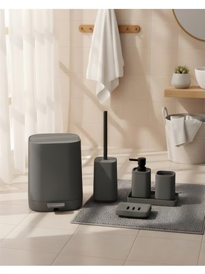 Mien Kare Gri 5 Parça Akrilik Banyo Seti | Modern ve Şık Tasarım