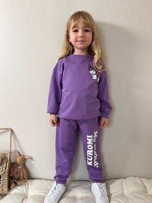Cg Kids Kuromi Kız Çocuk 2 Iplik Alt Üst Takım Süper Kalite Kumaş Sırt ve Eşofman Baskı Detay Mor Renk