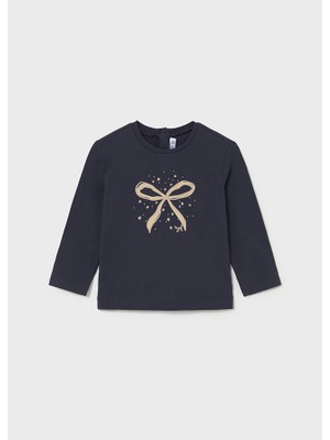 Mayoral Kız Bebek Baskılı Basic Uzun Kol Tişört Lacivert 116