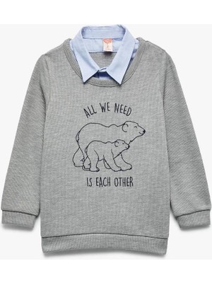 Koton Erkek Bebek Uzun Kollu Gömlek Yaka Baskılı Sweatshirt