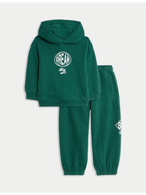 Marks & Spencer Pamuk Karışımlı Kapüşonlu Üst ve Jogger Seti (2–8 Yaş)