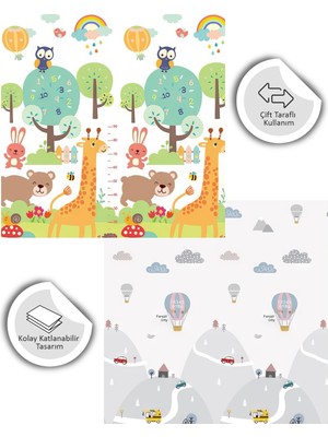 Globomart Sky Balloons Katlanabilir Çift Taraflı Oyun Matı - Oyun Halısı Premium Seri (Taşıma Çantası Hediye)